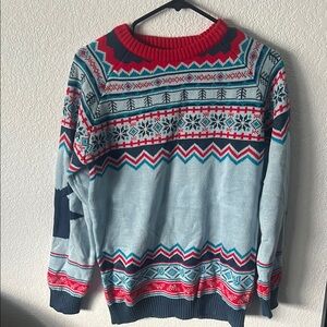 Festive Patterned Sweater - Red and Blue